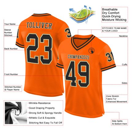 Custom Orange Black Gold Mesh Throwback Football Jersey Authentic Custom Orange Black-Old Gold Mesh Authentic Throwback Football