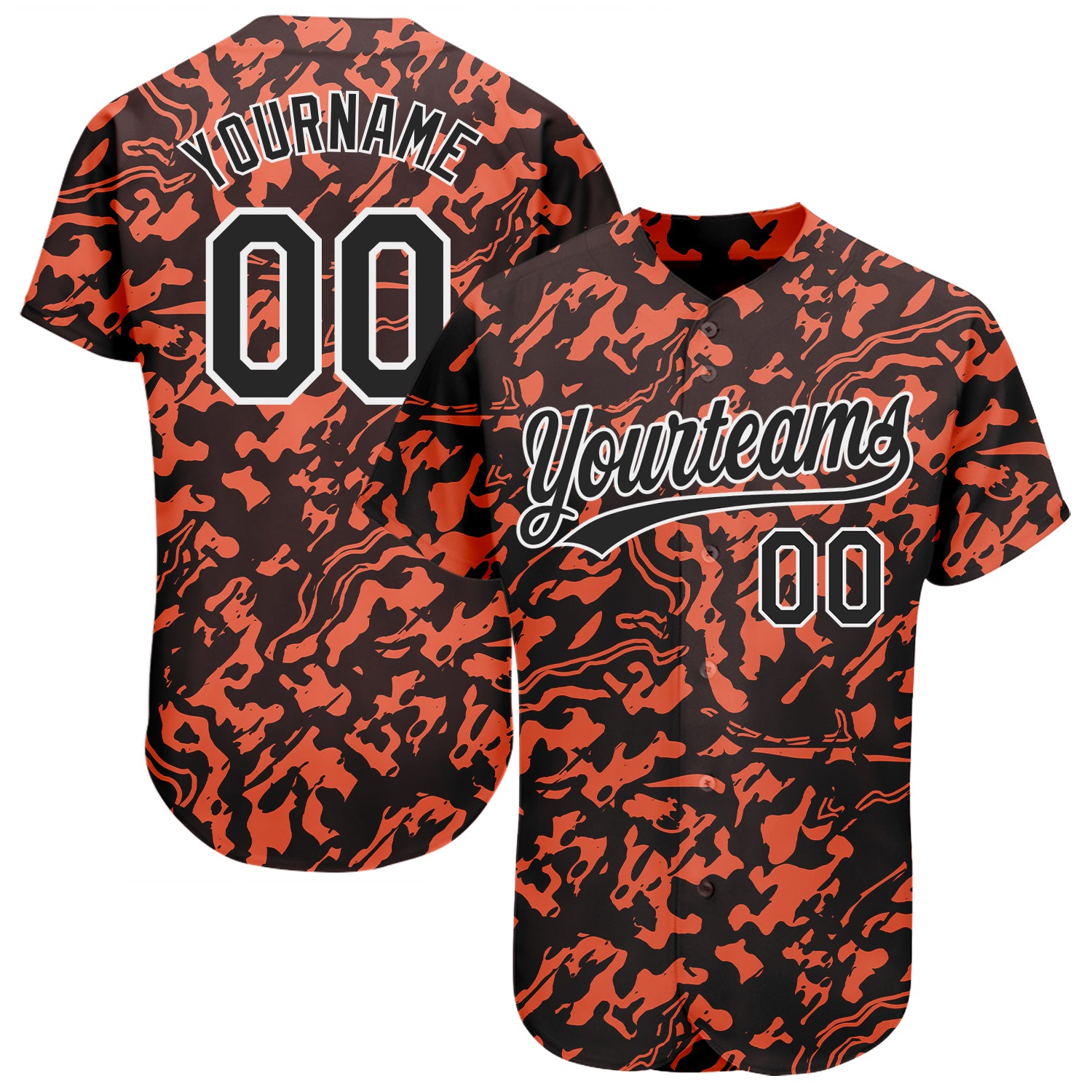 Custom 3D Pattern Baseball Jersey - Orange Black White Design, Authentic Fit Custom Orange Black-White 3D Pattern Design