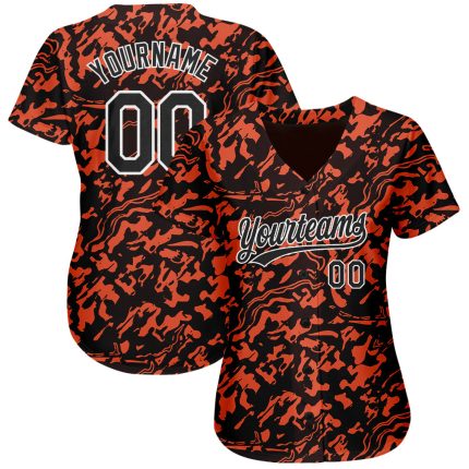 Custom 3D Pattern Baseball Jersey - Orange Black White Design, Authentic Fit Custom Orange Black-White 3D Pattern Design