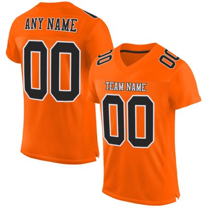 Custom Orange Black White Football Jersey - Authentic Mesh Design Custom Orange Black-White Mesh Authentic Football Jersey