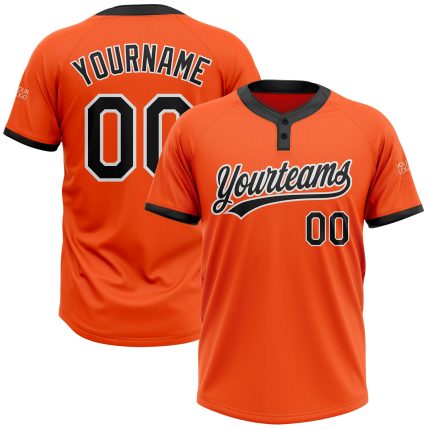 Custom Orange Black and White Unisex Softball Jersey - Two-Button Design Custom Orange Black-White Two-Button Unisex Softball