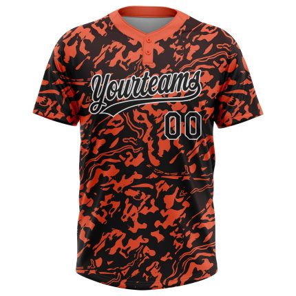 Custom Softball Jersey Unisex Two-Button Style 5019 - Orange Black-White Custom Orange Black-White Two-Button Unisex Softball