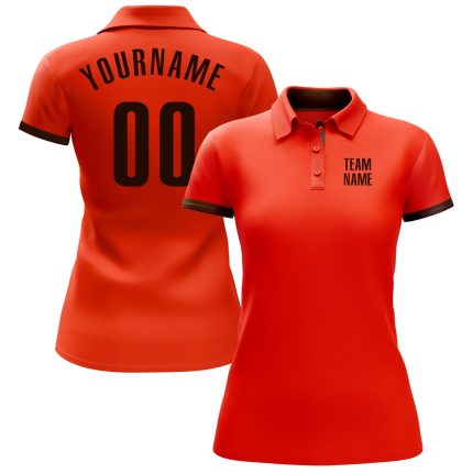 Custom Performance Golf Polo Shirt in Orange and Brown for Men Custom Orange Brown Performance Golf Polo Shirt