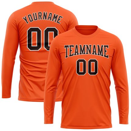 Custom Performance Long Sleeve T-Shirt in Orange Brown and White Custom Orange Brown-White Long Sleeve Performance T-Shirt