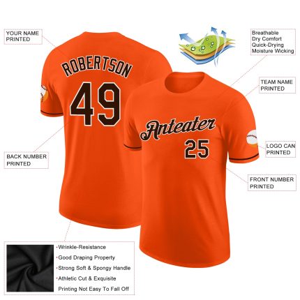 Custom Performance T-Shirt in Orange Brown and White for Active Wear Custom Orange Brown-White Performance T-Shirt