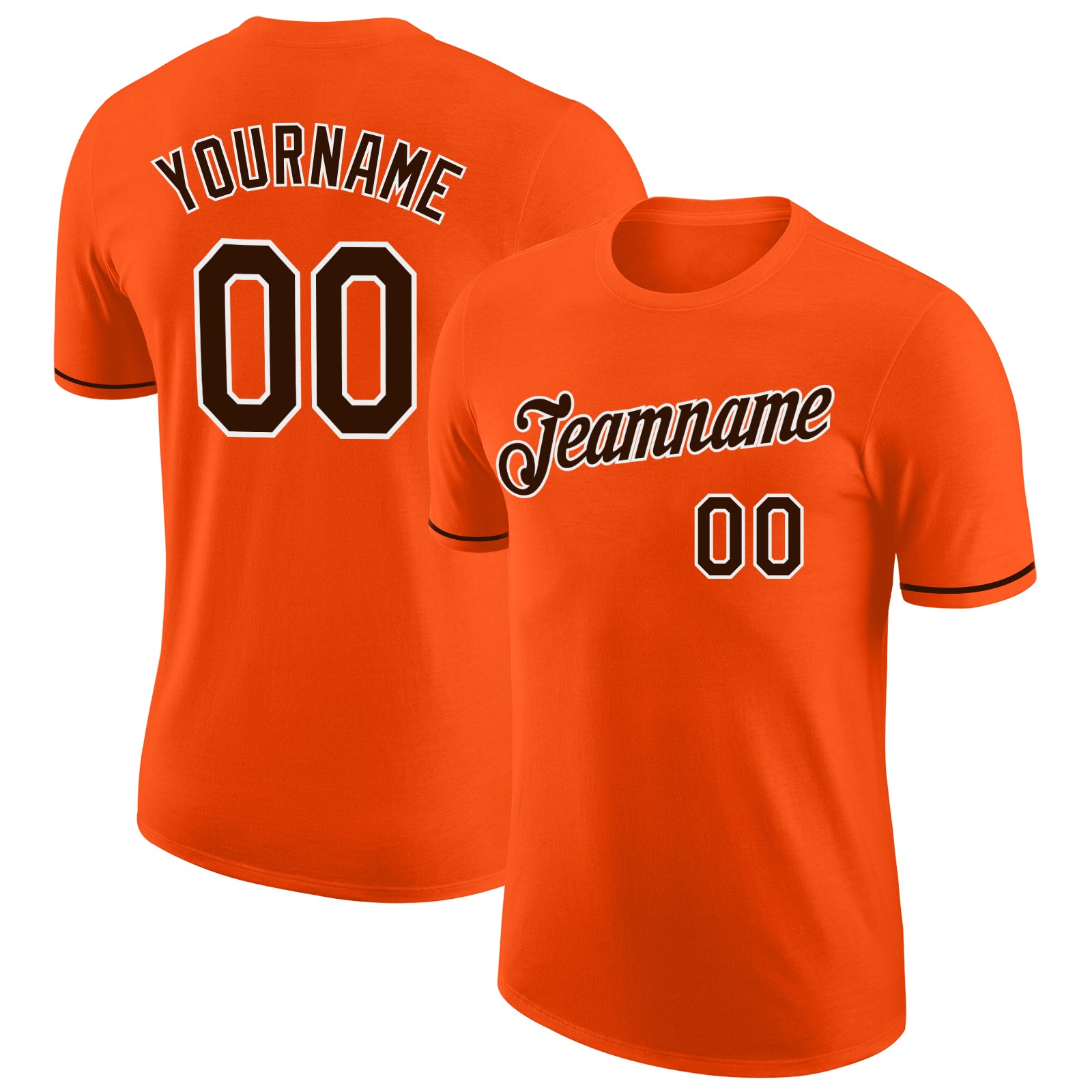 Custom Performance T-Shirt Orange Brown White, Style 7991 for Active Wear and Sports Custom Orange Brown-White Performance