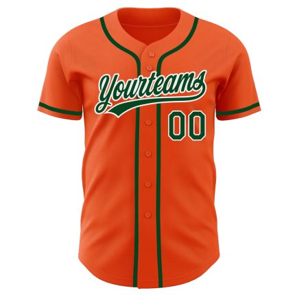 Custom Authentic Baseball Jersey in Orange Green-White Colors Custom Orange Green-White Authentic Baseball Jersey