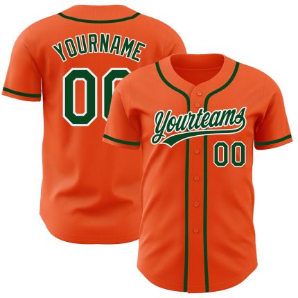 Custom Authentic Baseball Jersey in Orange Green-White Colors Custom Orange Green-White Authentic Baseball Jersey