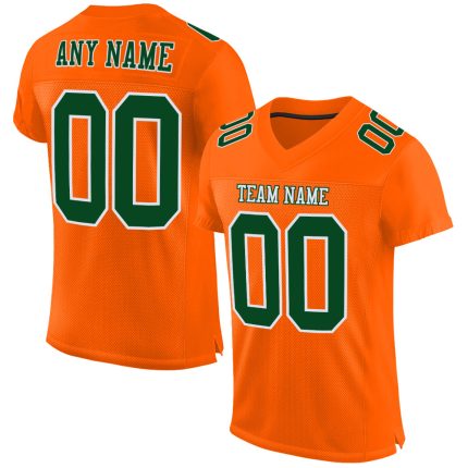 Custom Football Jersey - Authentic Orange Green White Mesh Design Custom Orange Green-White Mesh Authentic Football Jersey