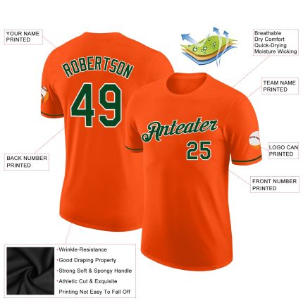 Custom Performance T-Shirt in Orange Green White - Lightweight, Breathable Fabric Custom Orange Green-White Performance T-Shirt