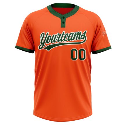 Custom Softball Jersey Unisex Two-Button in Orange Green-White - Comfortable Fit Custom Orange Green-White Two-Button Unisex