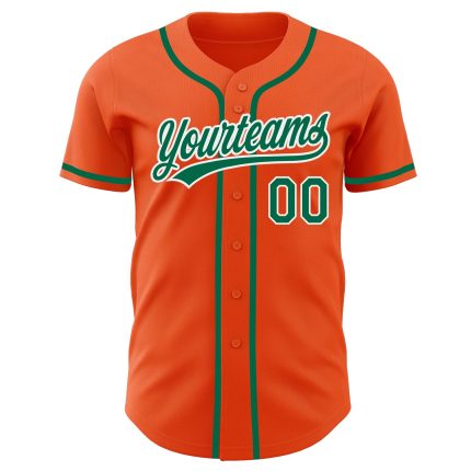 Custom Orange Green White Baseball Jersey - Authentic Design Custom Orange Kelly Green-White Authentic Baseball Jersey