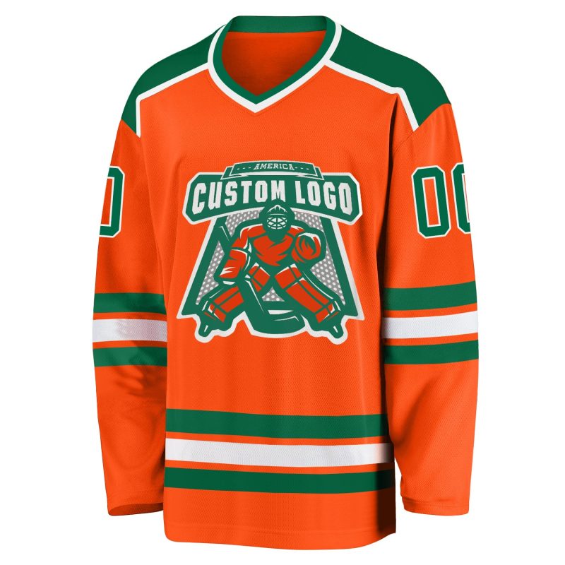 Custom Orange Green White Hockey Jersey - Personalized Team Apparel Custom Orange Kelly Green-White Hockey Jersey