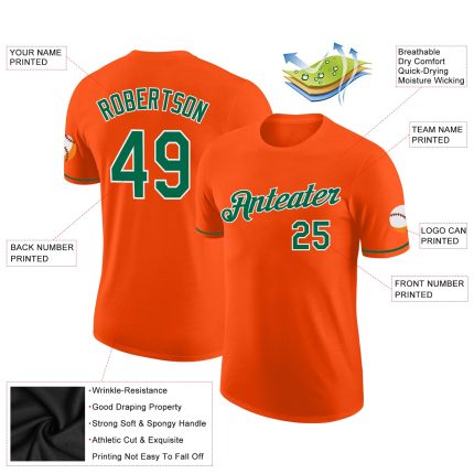 Custom Performance T-Shirt in Orange, Kelly Green and White Colors - Comfortable Activewear for Men and Women Custom Orange
