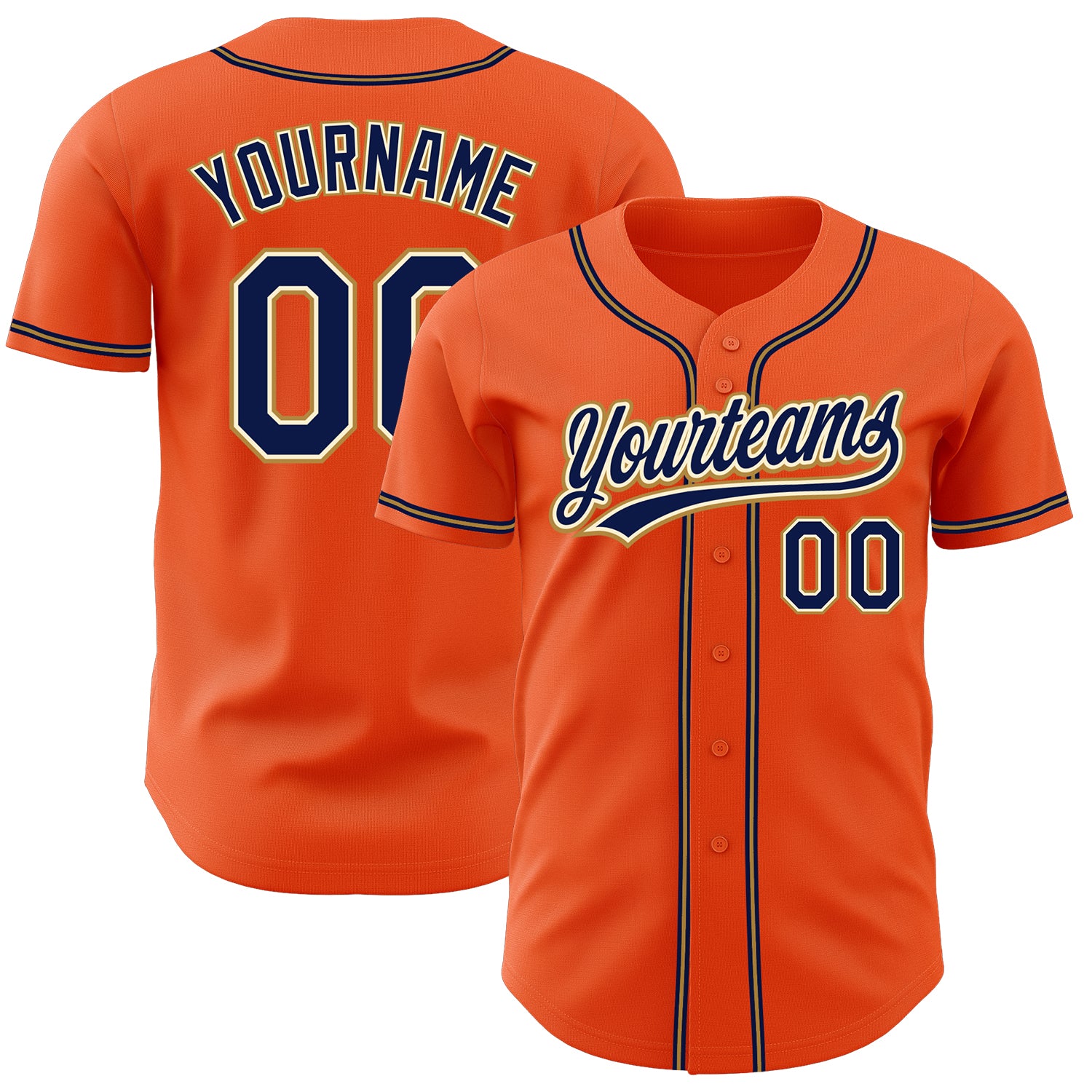 Custom Orange Navy Cream Authentic Baseball Jersey - Old Gold Design Custom Orange Navy Cream-Old Gold Authentic Baseball