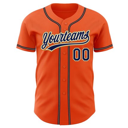 Custom Orange Navy Cream Authentic Baseball Jersey - Old Gold Design Custom Orange Navy Cream-Old Gold Authentic Baseball