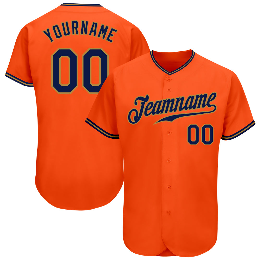Custom Orange Navy-Old Gold Authentic Baseball Jersey Custom Orange Navy Gold Baseball Jersey - Authentic Design, Perfect for Fans Custom Orange Navy-Old Gold Authentic Baseball