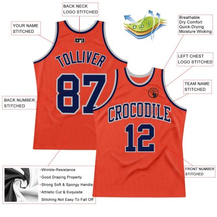 Authentic Basketball Jersey Custom Orange Navy Silver Gray Throwback Style Custom Orange Navy-Silver Gray Authentic Throwback
