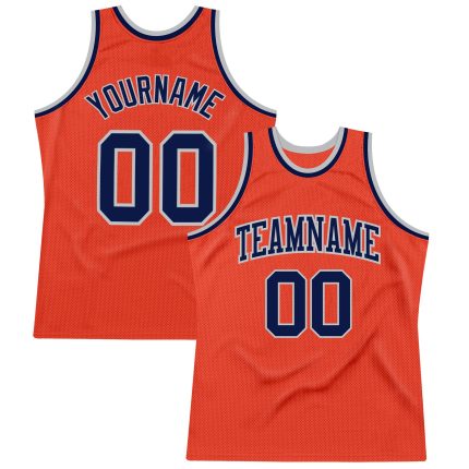 Authentic Basketball Jersey Custom Orange Navy Silver Gray Throwback Style Custom Orange Navy-Silver Gray Authentic Throwback
