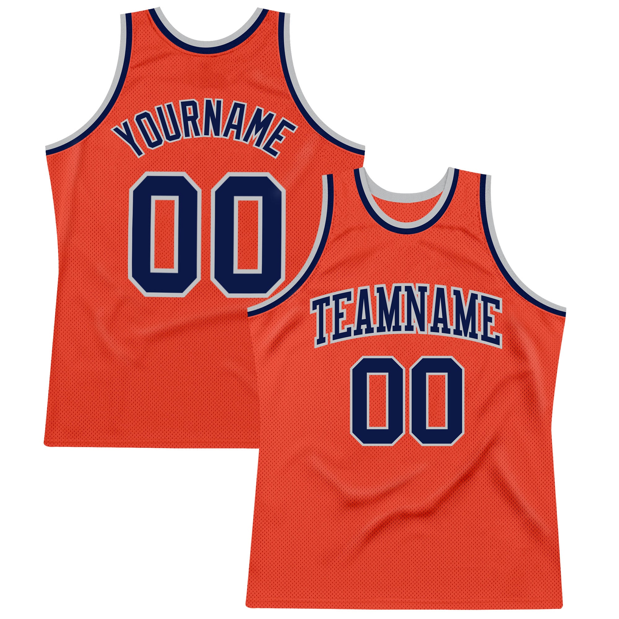 Authentic Basketball Jersey Custom Orange Navy Silver Gray Throwback Style Custom Orange Navy-Silver Gray Authentic Throwback