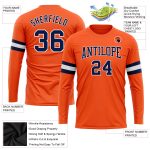 Custom Orange and Navy Long Sleeve Performance T-Shirt for Men and Women Custom Orange Navy-White Long Sleeve Performance