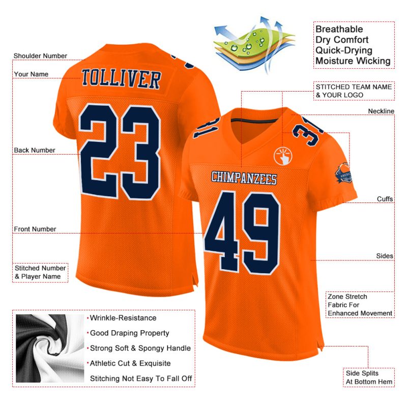 Orange Navy White Mesh Authentic Football Jersey - Customizable Team Apparel Custom Orange Navy-White Mesh Authentic Football