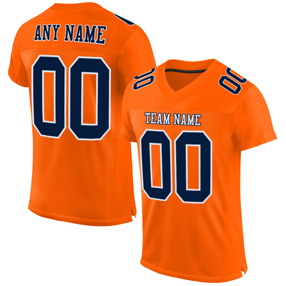 Custom Orange Navy-White Mesh Authentic Football Jersey Orange Navy White Mesh Authentic Football Jersey - Customizable Team Apparel Custom Orange Navy-White Mesh Authentic Football
