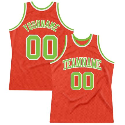 Authentic Custom Orange Neon Green-White Basketball Jersey - Throwback Style Custom Orange Neon Green-White Authentic Throwback