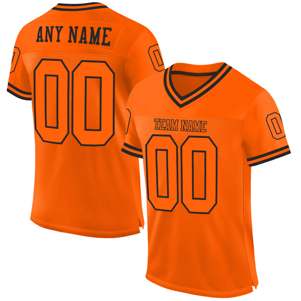 Orange Black Custom Mesh Throwback Football Jersey Authentic Custom Orange Orange-Black Mesh Authentic Throwback Football