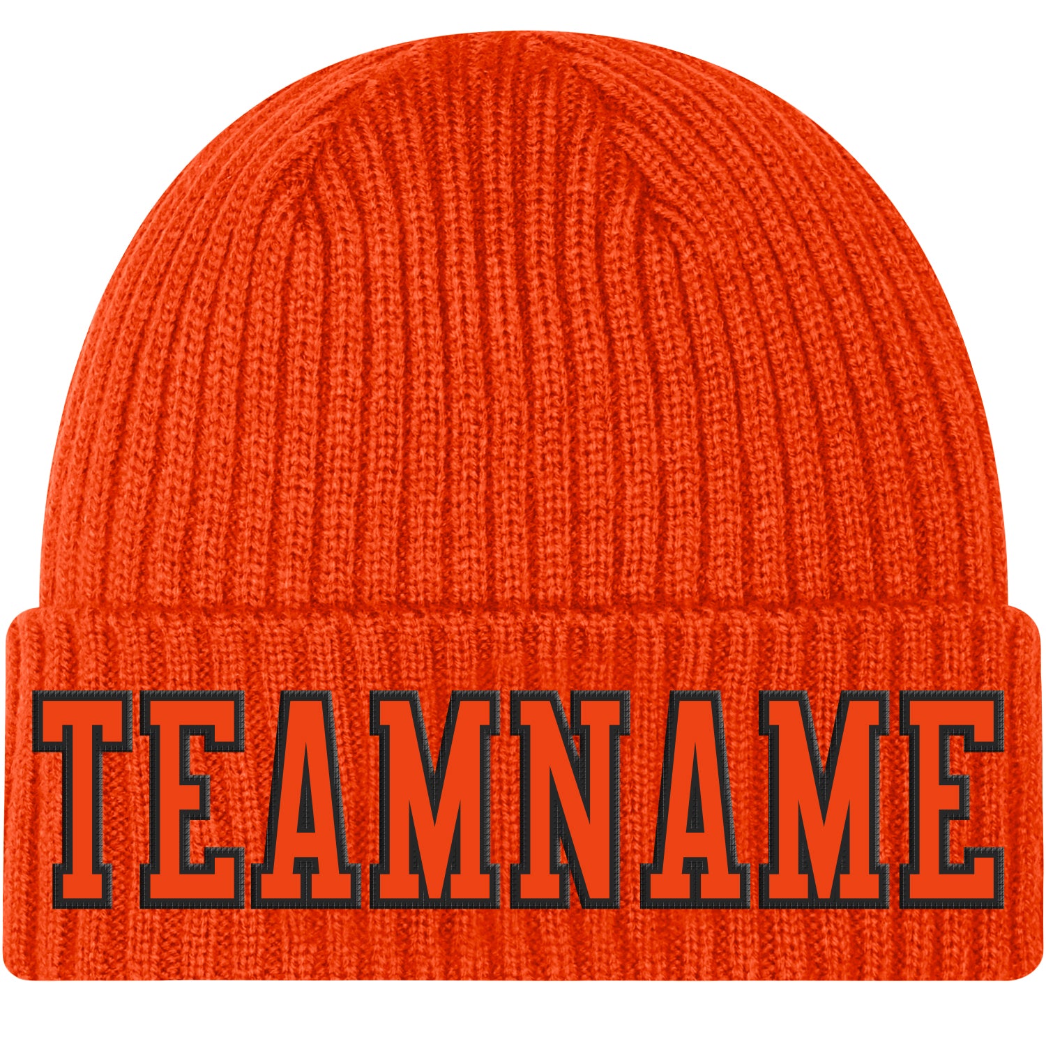 Custom Orange and Black Cuffed Knit Hat - Stitched Winter Beanie for Men and Women Custom Orange Orange-Black Stitched Cuffed