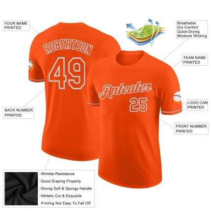 Custom Orange Gray Performance T-Shirt for Men and Women - Lightweight and Breathable Sportswear Custom Orange Orange-Gray