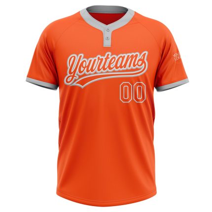 Custom Orange Two-Button Unisex Softball Jersey - Gray Accent Sports Apparel Custom Orange Orange-Gray Two-Button Unisex