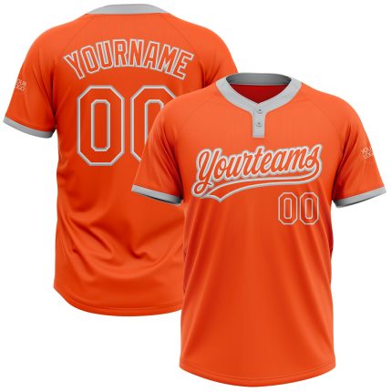 Custom Orange Two-Button Unisex Softball Jersey - Gray Accent Sports Apparel Custom Orange Orange-Gray Two-Button Unisex