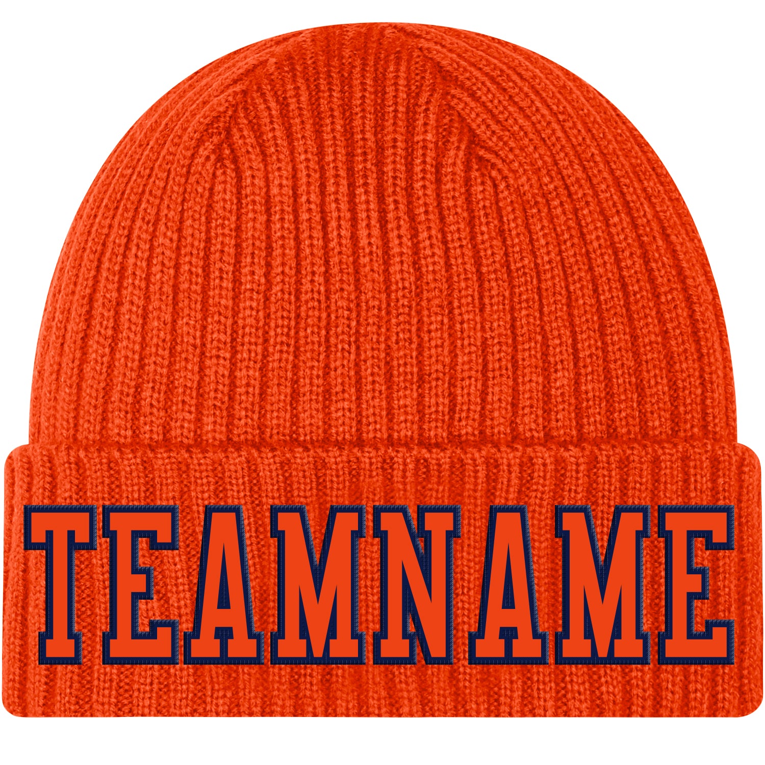 Custom Orange Navy Stitched Cuffed Knit Hat - Warm Winter Beanie for Men and Women Custom Orange Orange-Navy Stitched Cuffed