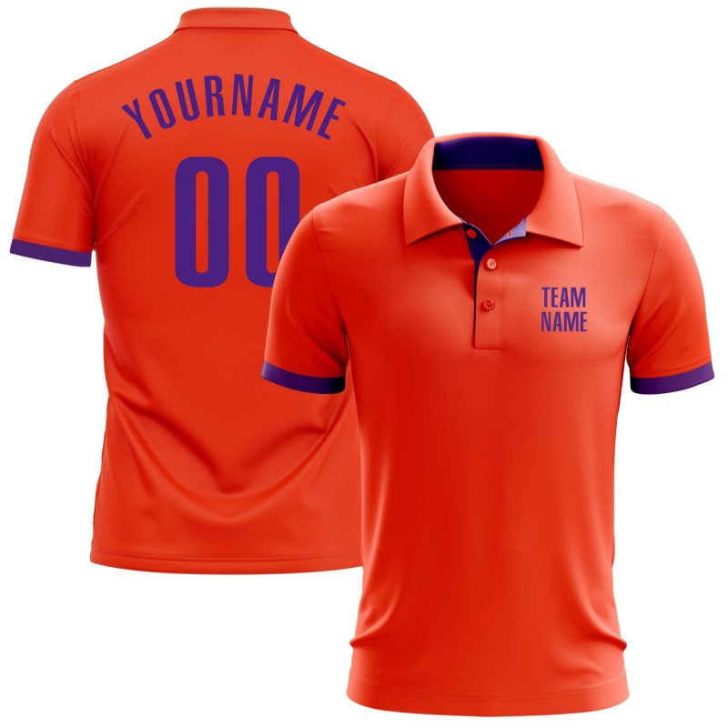 Custom Orange Purple Golf Polo Shirt - Performance Mens Sportwear Custom Orange Purple Performance Golf Polo Shirt