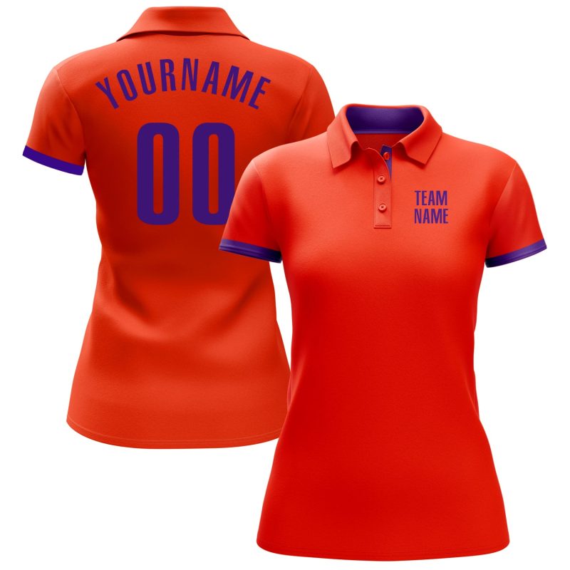 Custom Orange Purple Golf Polo Shirt - Performance Mens Sportwear Custom Orange Purple Performance Golf Polo Shirt