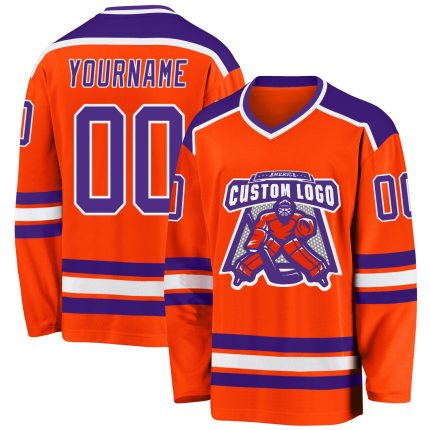 Custom Hockey Jersey - Orange Purple White Design for Fans and Players Custom Orange Purple-White Hockey Jersey