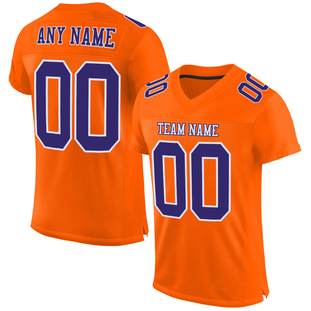 Custom Authentic Football Jersey - Orange Purple White Mesh Design Custom Orange Purple-White Mesh Authentic Football Jersey