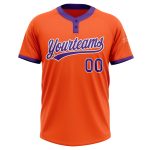 Custom Unisex Softball Jersey - Orange Purple White Two-Button Design Custom Orange Purple-White Two-Button Unisex Softball