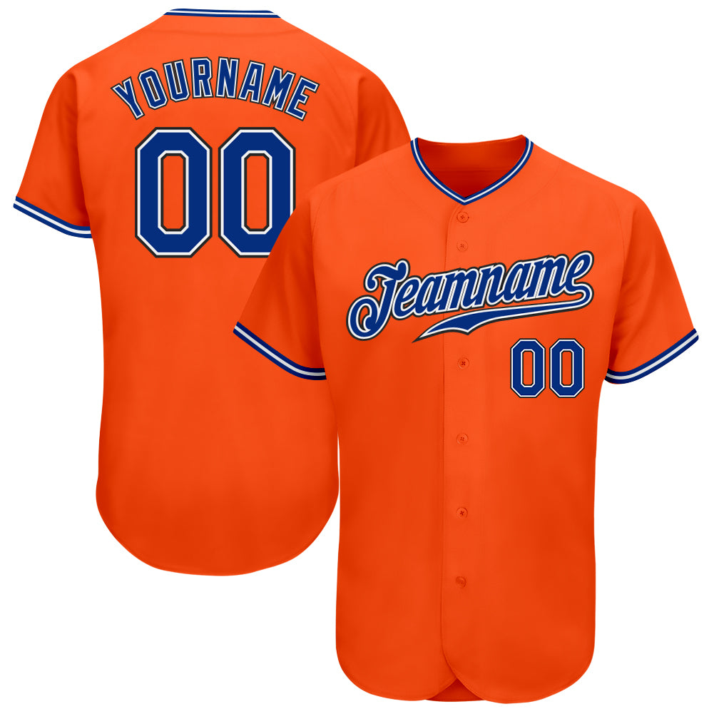 Custom Orange Black Baseball Jersey | Authentic Royal-Black Design Custom Orange Royal-Black Authentic Baseball Jersey