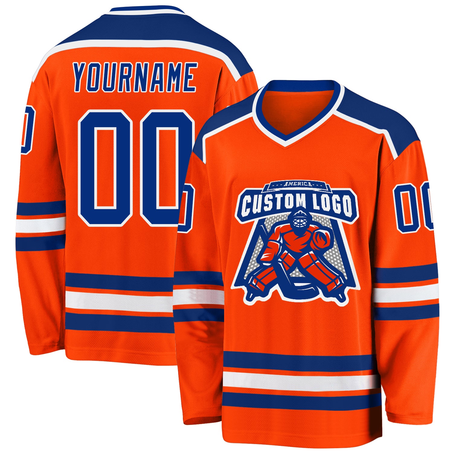 Custom Orange White Hockey Jersey - Royal Style, Personalized Sports Apparel Custom Orange Royal-White Hockey Jersey