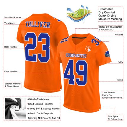 Custom Orange Royal White Authentic Football Jersey - Mesh Design for Comfort Custom Orange Royal-White Mesh Authentic Football
