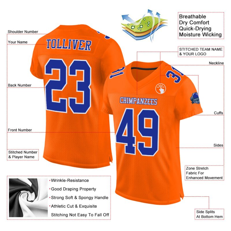 Custom Orange Royal White Authentic Football Jersey - Mesh Design for Comfort Custom Orange Royal-White Mesh Authentic Football