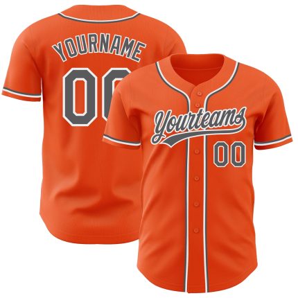 Custom Baseball Jersey Gray White Orange Authentic Style 8573 Custom Orange Steel Gray-White Authentic Baseball Jersey Style