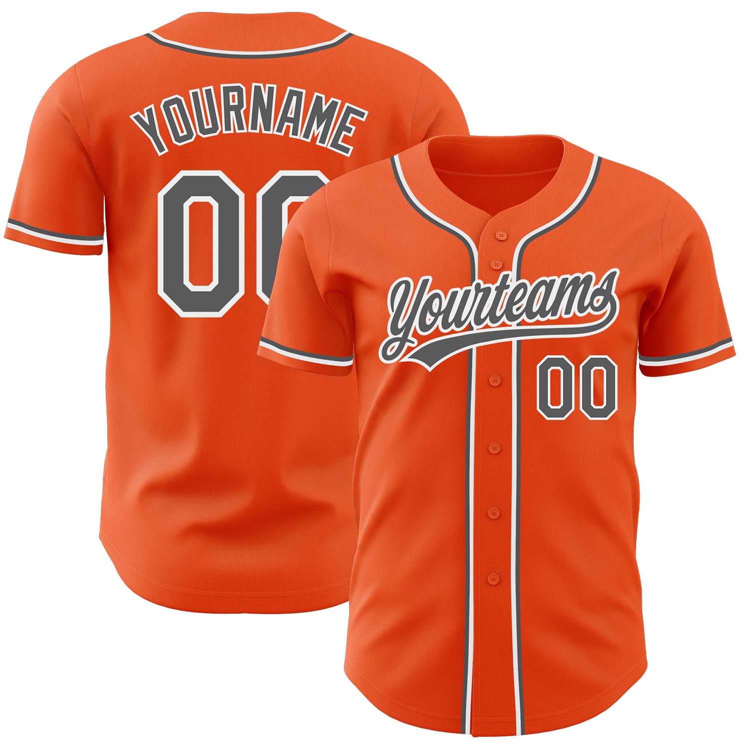 Custom Baseball Jersey Gray White Orange Authentic Style 8573 Custom Orange Steel Gray-White Authentic Baseball Jersey Style