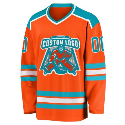 Customizable Orange and Teal Hockey Jersey for Team Sports - White Accents Custom Orange Teal-White Hockey Jersey
