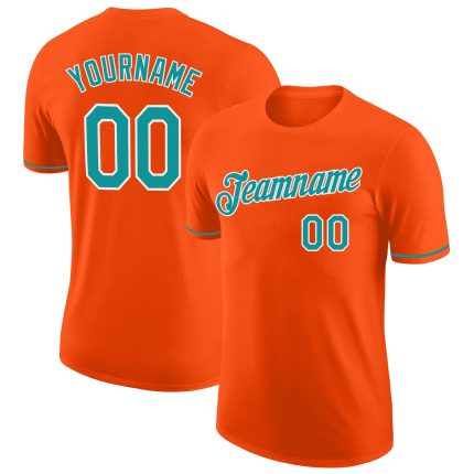 Custom Performance T-Shirt in Orange and Teal-White, Style 6593, Athletic Wear for Men and Women Custom Orange Teal-White