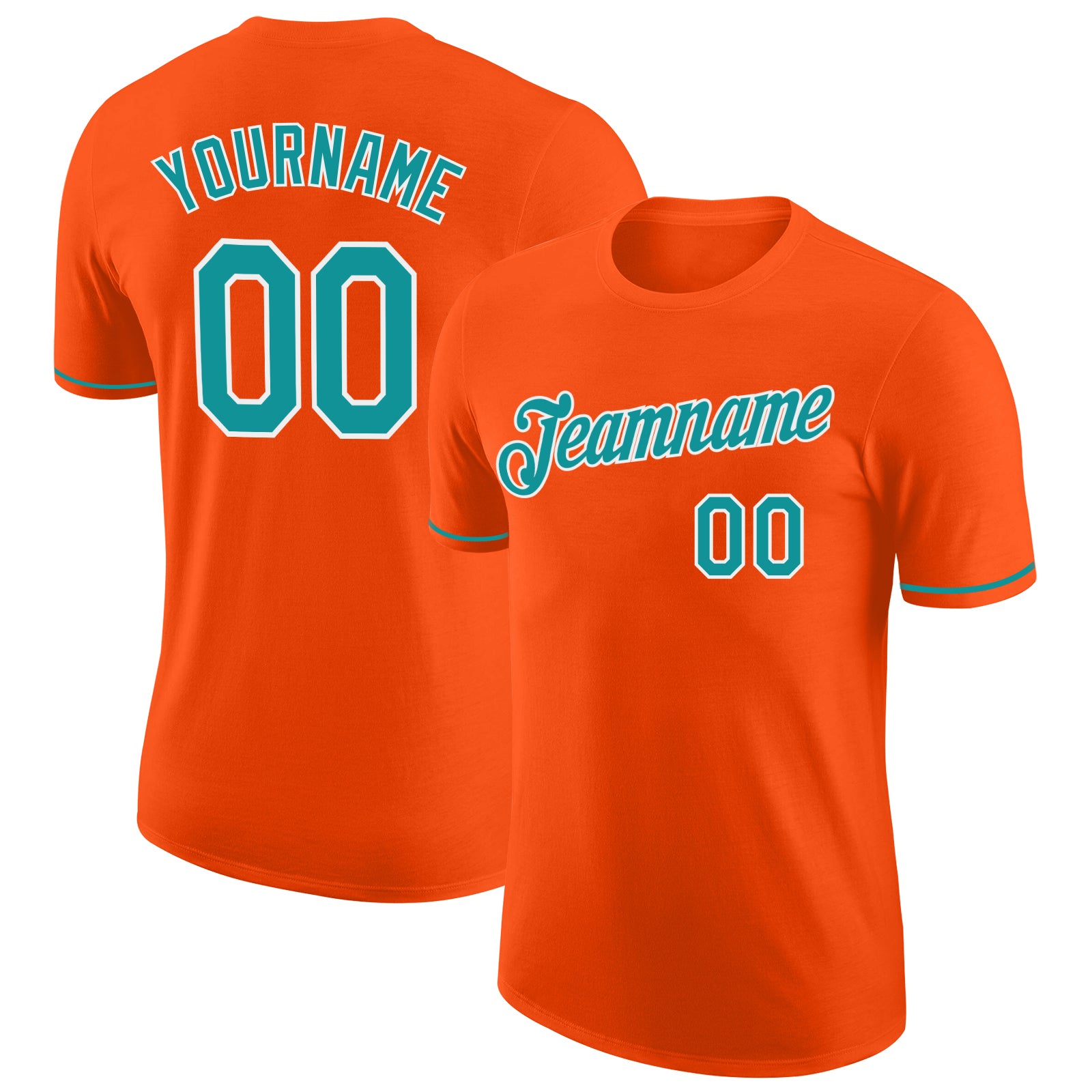 Custom Performance T-Shirt in Orange and Teal-White, Style 6593, Athletic Wear for Men and Women Custom Orange Teal-White
