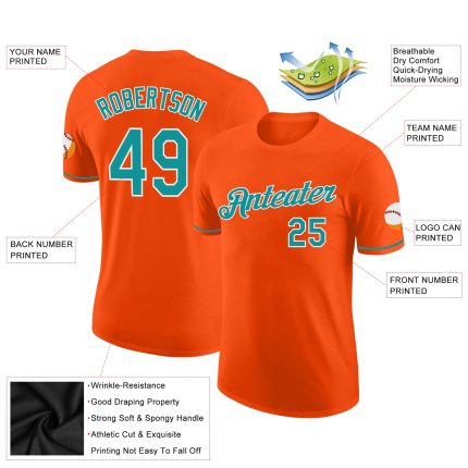 Custom Performance T-Shirt in Orange and Teal-White, Style 6593, Athletic Wear for Men and Women Custom Orange Teal-White
