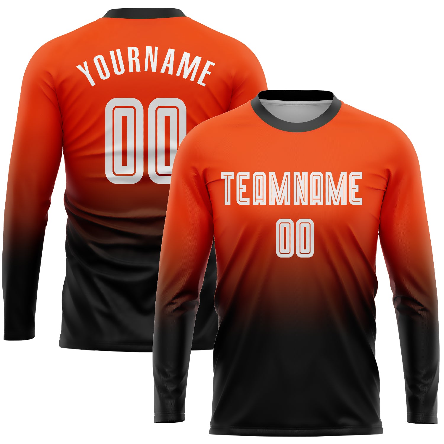 Custom Sublimation Soccer Jersey Long Sleeve Fade Orange White Black Fashion Custom Orange White-Black Sublimation Long Sleeve